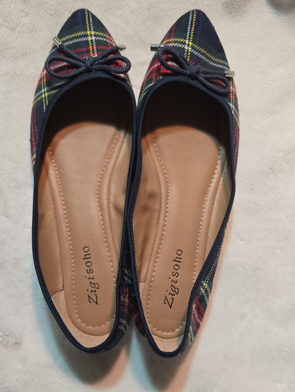Zigi Soho Navy Plaid Pointed-Toe Bow Flats